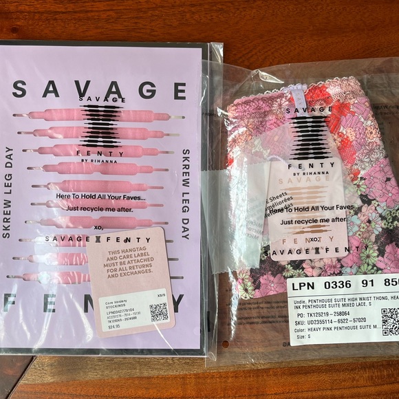 Savage X Fenty Heavy Pink Penthouse Suite High Waist Thong with Pink Thigh Highs - Picture 11 of 11